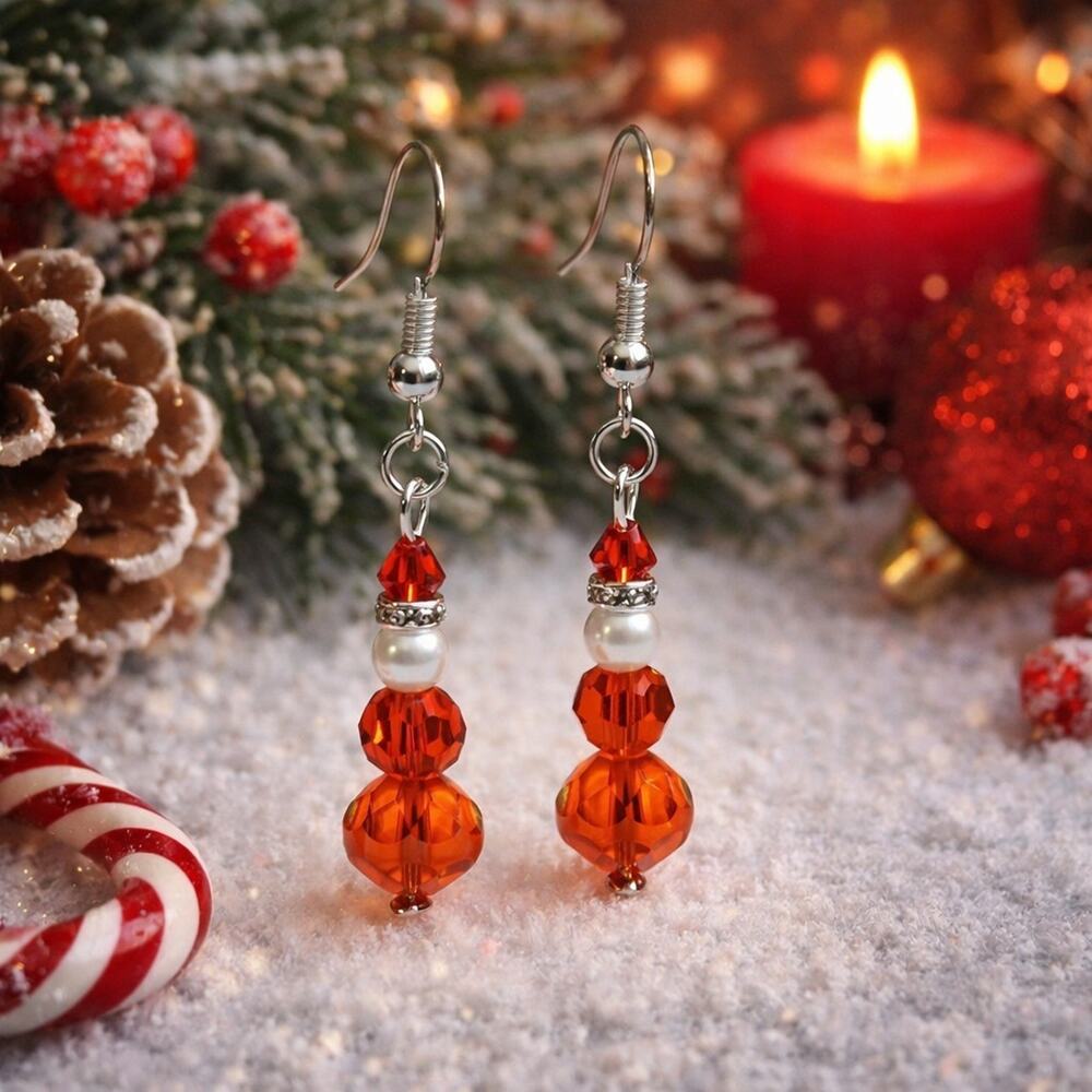 Handmade Santa Glass Beaded Earrings: Festive and Fun #C18
